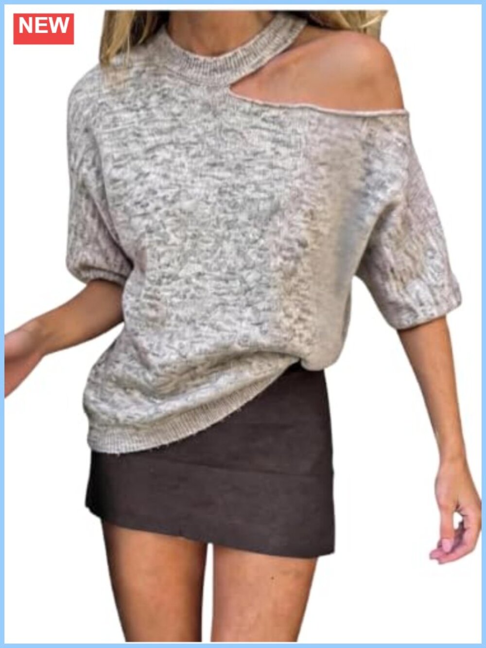Mock Neck Cold Shoulder Cut Out Short Sleeve Sweater Pullover Top